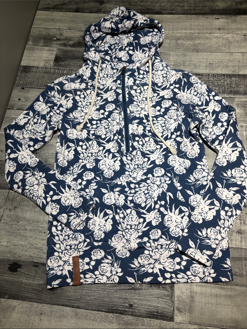 Floral Hoodie - Navy & White Women's Pullover-Finding Paradise